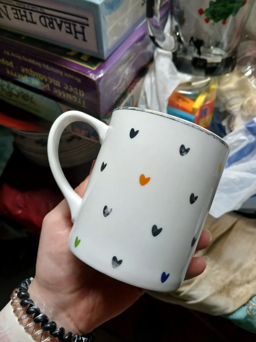white Williams Sonoma ceramic mug features 